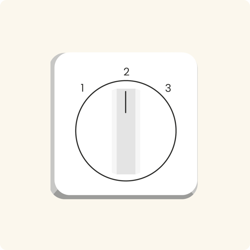 Draaiknop met standen 1, 2 en 3 voor het instellen van de ventilatiestand