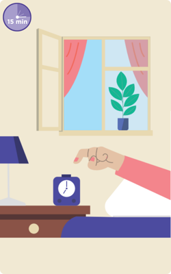 Geopend raam met een timer die 15 minuten aangeeft voor ventilatie